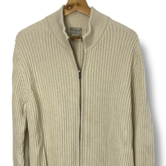 VTG LL Bean Men's Size Large Tall Full Zip Ribbed Sweater Cozy Cabin 90s - Picture 2 of 11